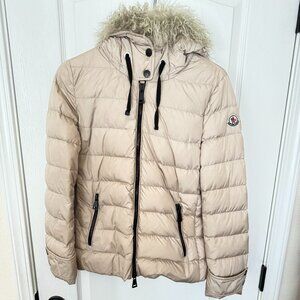 $1695 Authentic MONCLER Women’s Beige Puffer Removeable Hoodie Coat Sz.1